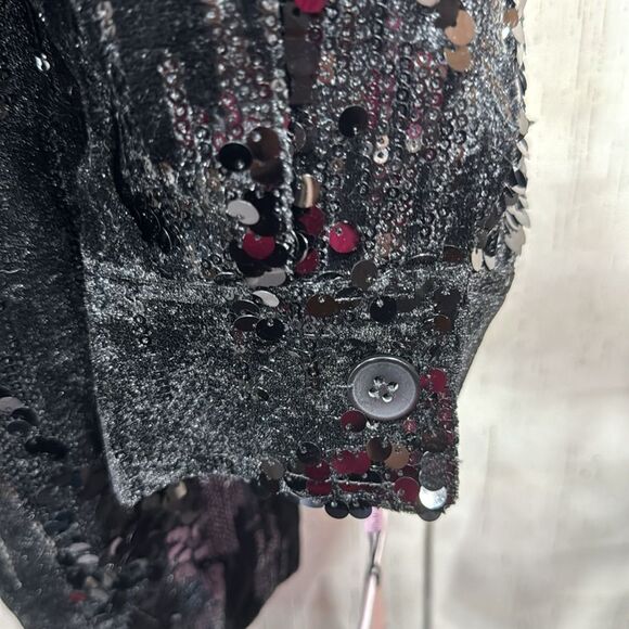 Avec Les Filles Black Sequin Button Up Jacket Shacket 3X Holiday Glam Night Out - Picture 10 of 14